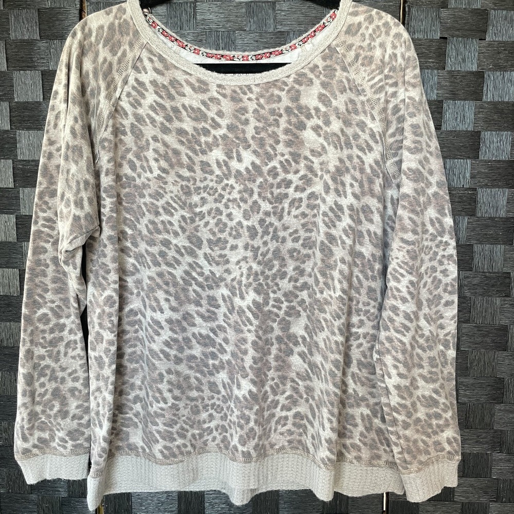 Knox Rose Sweatshirt Womens Large Leopard Animal Sweatshirt